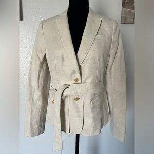NWT Banana Republic Jacket Size 6 Cotton Linen Belted Safari Beige Color